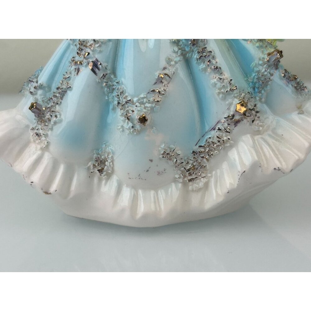 Victoria Ceramics Blue Dress Lady Figure w/ Fan Spaghetti Ceramic REPAIRED READ - Picture 10 of 16
